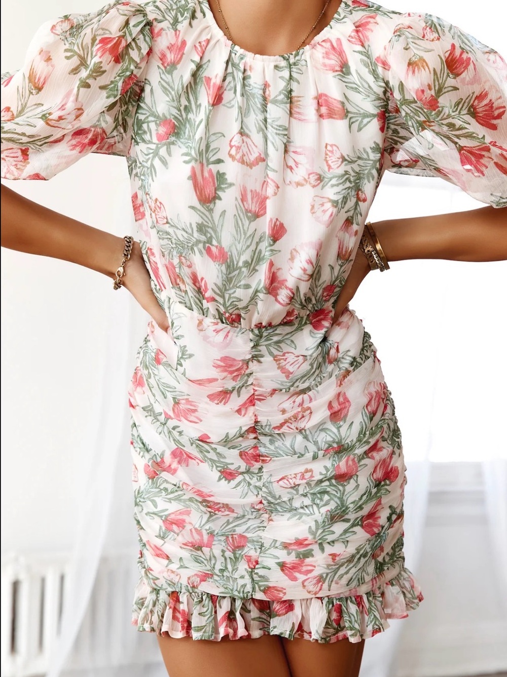 Hello Molly Pink Floral Ruffle Mini Dress